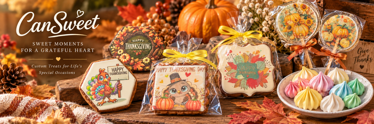 CanSweet Thanksgiving printed cookies, lollipops and meringues