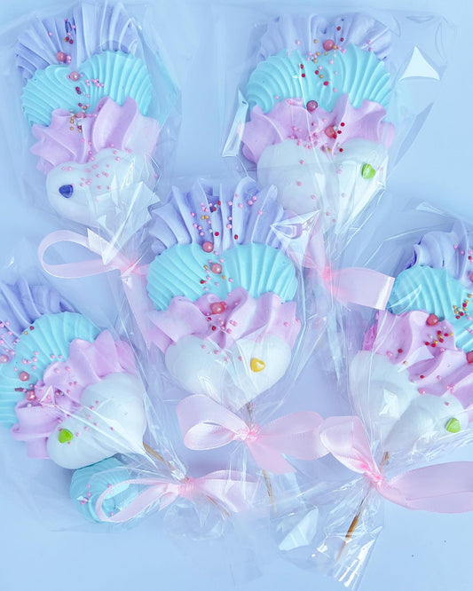 Past CanSweet work: individually wrapped pastel meringue favours. TEST sample, not for sale.
